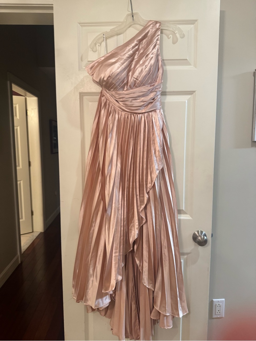 One-Shoulder Blush Pink Satin Evening Gown